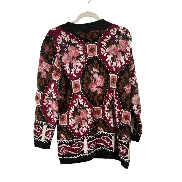 Express Tricot Vintage Sweater Floral Patchwork Cottage Chunky Womens Medium - Picture 5 of 5